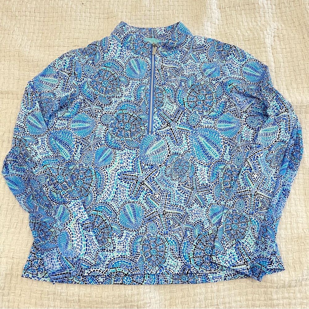 Anthony’s Resort Wear Sealife Dots Cooling UPF50+ Mock Neck Top S EUC